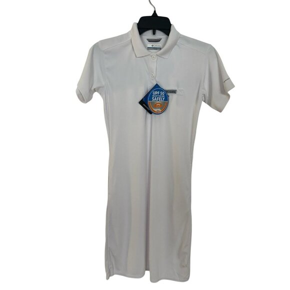 Columbia Womens Tidal Tee Polo Dress UPF 50 PFG Pockets White Sweat Wicking NWT - Picture 1 of 14